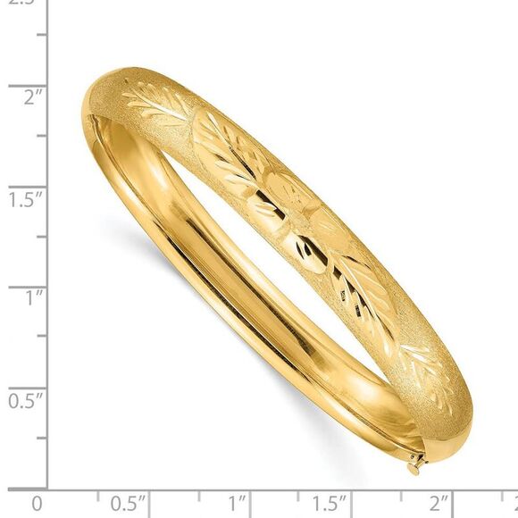 8mm 14k Yellow Gold Florentine Engraved Hinged Bangle Bracelet, 8 Inch - Picture 4 of 5